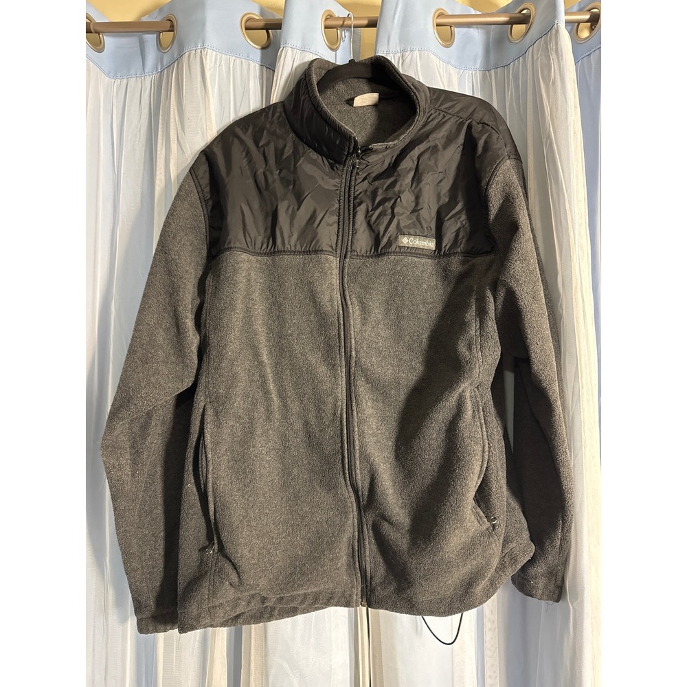 Columbia Fleece Jacket Mens XXL Grey Good Full Zip Nylon Overlay